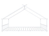 White Flat Bed House Shape with Side Guardrails Twin Children's Iron Bed 70816319