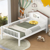 Twin Size Wood Platform Bed with House-shaped Headboard, LED and Built-in Storage, White N709P184429K