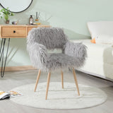 GREY Faux Fur Upholstered Make up chair Side Dining Chair with Metal Leg W2069P174780