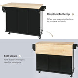 ZNTS Kitchen Cart with Rubber wood Drop-Leaf Countertop ,Cabinet door internal storage racks,Kitchen 10459641