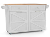 Gray Mobile Kitchen Island Cart with Drop-Leaf Design, Lockable Universal Wheels & Trash Storage 01488643