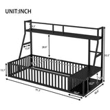 Twin Size Floor Bed Frame with Safety Fence, Metal Floor Bed with Desk and Storage Shelves, W1580P240068