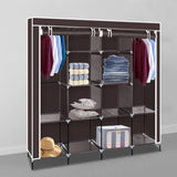 ZNTS 67" Clothes Closet Portable Wardrobe Clothes Storage Rack 12 Shelves 4 Side Pockets Dark Brown 71588089