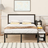 Full size Metal Platform Bed with Two-Tier Storage Shelves, Wooden Storage Cabinet, Black N737P199334B