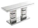 Mirrored Console Table with Crushed Diamond Inlay,Silver Mirrored Entryway Table,Modern Accent W1005P565131