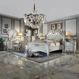 Beige and Antique Silver Vanity Stool with Nailhead Trim B062P208998