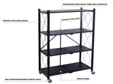 4 Shelf Foldable Metal Storage Shelves, Wheels, Adult, Kitchen, Laundry Room, Black 51689566