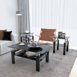Set of 2, Modern Tempered Glass Tea Table Coffee Table End Table, Square Table for Living Room, W241104205