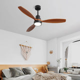 ZNTS 52 Inch Wooden Ceiling Fan With 3 Solid Wood Blades Remote Control Reversible DC Motor With Led W882P147232