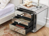 Champagne Gold Mirror Three Drawn Cabinet,Modern End Side, Mirrored Nightstand, Mirrored Side W1005P562320