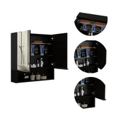 Jaspe Mirror Cabinet, Three Internal Shelves, One Open Shelf, Double Door Cabinet -Black B07091914