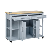 K&K 47 inch Kitchen Island with Extendable Dining Table, Rubber Wood Veneer Kitchen Table with N707P215327G