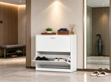 Narrow Shoe Cabinet with 2 Flip Drawers, Slim Entryway Shoe Storage with Adjustable Shelves, 09283371