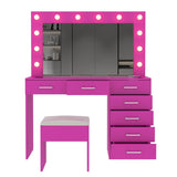 Vanity Desk Set with Large Lighted Mirror and Powre Outlet, Glass Top Makeup with 7 Drawers, 99371963
