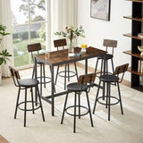 Pub High Dining Table 7 Piece Set, Industrial Style Pub Table, 6 PU Leather Bar Chairs for Kitchen W1668P193691