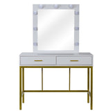 ZNTS Single Mirror With 2 Drawers And Light Bulbs, Steel Frame Dressing Table White 06352762