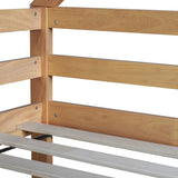 Twin over Twin Rubber Wood Floor Bunk Bed, with ladder,Guardrails,House-Shaped-Bunk Bed,White oak W504P206866
