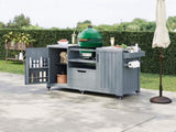 K&K 66.5" Outdoor Kitchen Island for Big Green Egg Grills, Solid Wood Outdoor Grill Cart for N707P250629G