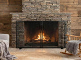 38.5x31 inch Black Fireplace Screen, Hand-Forged Iron Spark Guard with Magnetic Doors for Living 27873187