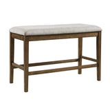 ZNTS Wooden Frame Counter Height Bench Light Oak Finish Mindy Veneer Gray Textured Fabric Upholstery B01146345