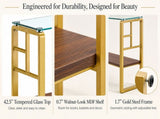 44 Inch Console Table with Storage Shelf, Modern Tempered Glass Entryway Table with Gold Metal Frame W2920P495917