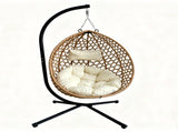 Foldable Hanging Egg Chair with Stand, HDPE Rattan Wicker Swing Chair with Cushion, Heavy Duty Frame 26542188