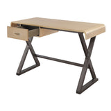 Gold Aluminum and Grey Writing Desk with X Shape Metal Base B062P184563