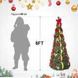 7.5FT Pop-Up Christmas Tree with 200 Warm White UL Lights Pre-Decorated with Red & Gold Ornaments, T3637P338574