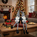 2PCS Set Christmas Gnome Decorations 4.3x3.5x23.5" Fabric Sitting Gnomes with Wings & Black-White 75135801
