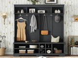 Modern Hallway Hall Tree Metal Hooks and Storage Space, Multi-Functional Entryway Coat Rack W1580P327017