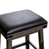 30" Bar Stool, Weathered Gray Finish, Black Leather Seat B04660632