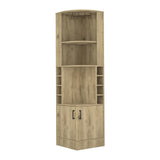 Syrah Corner Bar Cabinet, Eight Bottle Cubbies, Double Door, Two Open Shelves Macadamia B200P242412