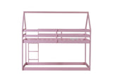 Twin over Twin Rubber Wood Floor Bunk Bed, with ladder,Guardrails,House-Shaped-Bunk Bed,Pink W504P206867