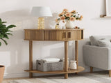 31.5-Inch Grooved Half-Moon Console Table, Farmhouse Sofa Table Behind Couch, Modern Entryway Table, 07132304