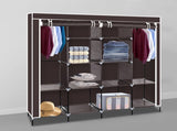 67" Clothes Closet Portable Wardrobe Clothes Storage Rack 12 Shelves 4 Side Pockets Dark Brown 71588089