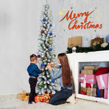 Artificial 7ft Flocked pencil Christmas Tree with 469 PVC Branch Tips, 200L Warm white led, Foldable 51236978
