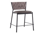Contemporary Counter Stool in Black Metal, Grey Faux Leather, and Light Brown Fabric - Set of 2 B202P221684