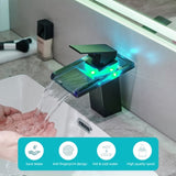 Bathroom Sink Faucet LED Light 3 Colors Changing Waterfall Glass Spout Hot Cold Water Mixer Single W1932P147712