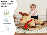 Kids Ride-On Rocking Horse Toy with Lullaby Song,Moose Rocking Toy with Hand Puppets and Safety Belt W3723P374142