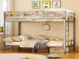 Grey Twin Bunk Bed Square Tube High Guardrail Side Ladder Opening Iron Bed 52361693