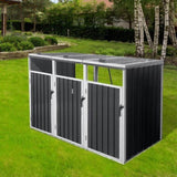 ZNTS Garbage Bin Shed Stores 3 Trash Cans Metal Outdoor Bin Shed for Garbage Storage,Grey W1350P230164