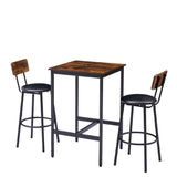 Bar Table Set with 2 Bar stools PU Soft seat with backrest, Rustic Brown, 23.62'' W x 23.62'' D x W1162104643