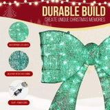 Pre-lit Outdoor Giant Bowknot Christmas Decoration, Lighted Metal Frame with 124 Green LED Lights, 98114794