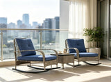 Gray 3-Piece Wicker Patio Set Outdoor PE Rattan Rocking Chairs with Coffee Table & Cushions for 31265320