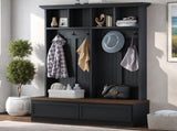 Farmhouse 4-in-1 Hall Tree with Wood Grain Bench, Mudroom Versatile Coat Rack with N721P313099B