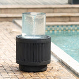 ZNTS 20x20x19.5" Heavy Cement Round Black Ribbed Outdoor Water Fountain with Light W2078125231