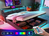 Full size Upholstered Platform bed with a Hydraulic Storage System, LED and USB Charging, Grey 28931519