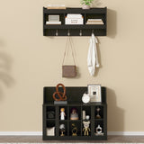 ON-TREND Shoe Storage Bench with Shelves and 4 Hooks, Elegant Hall Tree with Wall Mounted Coat Rack, WF313576AAB