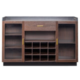 Double Glass Door with Single Drawer and 12-Bottle Wine Rack Sideboard in Black Frame Gray-Brown 56154679