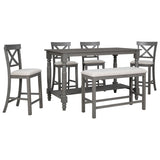 6-Piece Counter Height Dining Table Set Table with Shelf 4 Chairs and Bench for Dining Room 22708368